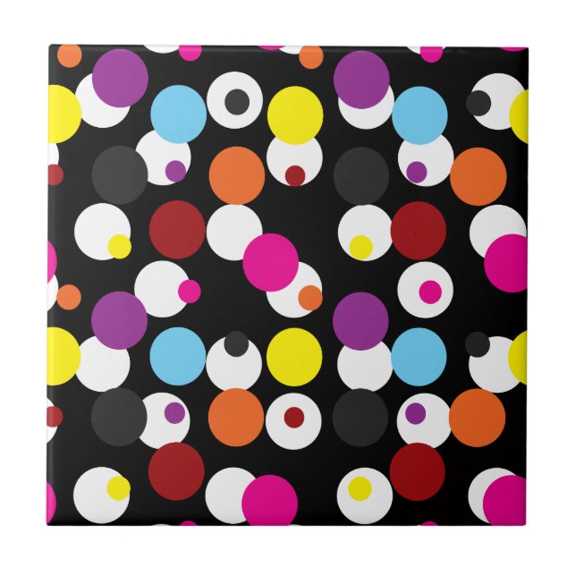 Black Colourful Polka Dots Surface Pattern Design Tile (Front)