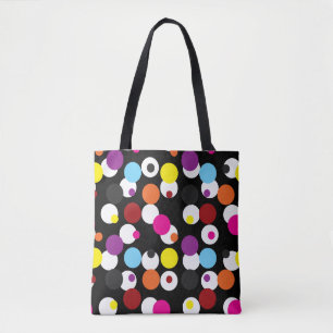 Black Colourful Polka Dots Surface Pattern Design Tote Bag