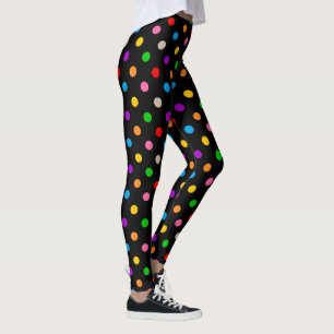 Black Colourful Rainbow Bold Polka Dots Design Leggings