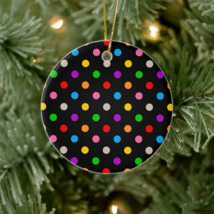 Black Colourful Rainbow Polka Dots Design Ceramic Ornament