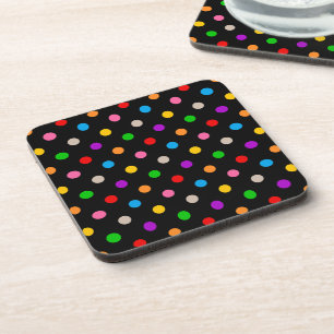 Black Colourful Rainbow Polka Dots Design  Coaster