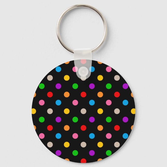 Black Colourful Rainbow Polka Dots Design  Keychain (Front)