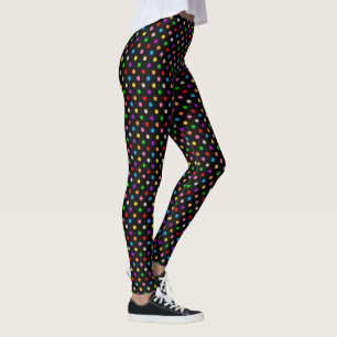 Black Colourful Rainbow Polka Dots Design Leggings