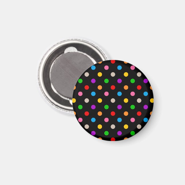 Black Colourful Rainbow Polka Dots Design  Magnet (Front/Back)