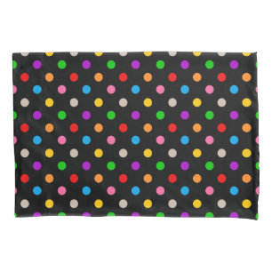 Black Colourful Rainbow Polka Dots Design  Pillowcase