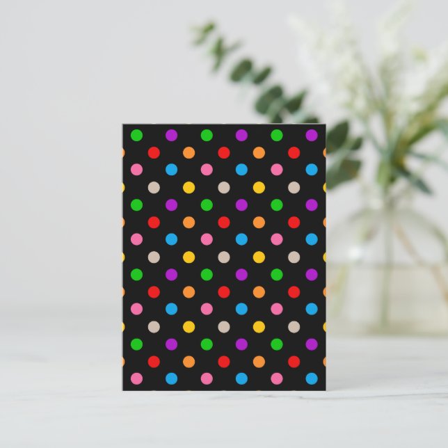 Black Colourful Rainbow Polka Dots Design  Postcard (Standing Front)