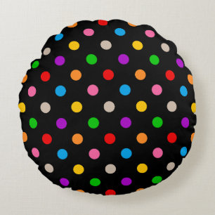 Black Colourful Rainbow Polka Dots Design Round Pillow
