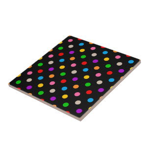 Black Colourful Rainbow Polka Dots Design Tile