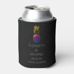 Black Colourful Trendy pineapple Wedding Custom  Can Cooler