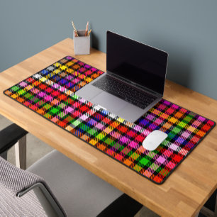 Black Colourful Twill Plaid Tartan Design Desk Mat