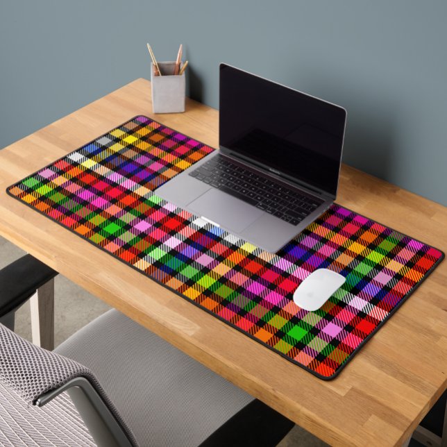 Black Colourful Twill Plaid Tartan Design  Desk Mat (Creator Uploaded)