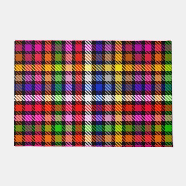 Black Colourful Twill Plaid Tartan Design  Doormat (Front)
