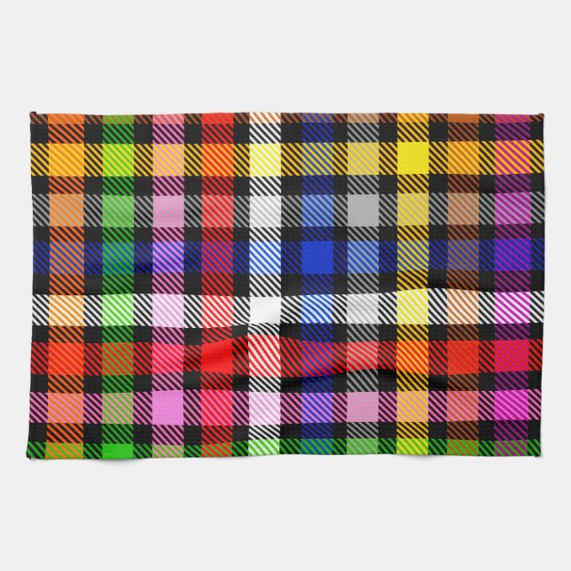 Black Colourful Twill Plaid Tartan Design  Kitchen Towel (Horizontal)
