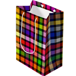 Black Colourful Twill Plaid Tartan Design Medium Gift Bag
