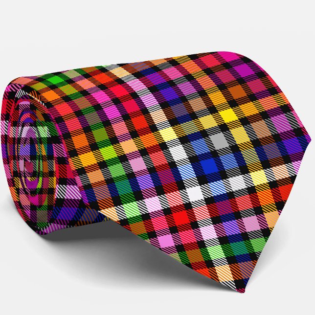 Black Colourful Twill Plaid Tartan Design  Tie (Creator Uploaded)