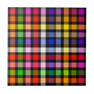 Black Colourful Twill Plaid Tartan Design Tile
