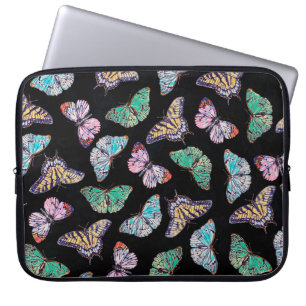 Black Colourful Watercolor Butterflies Laptop Sleeve