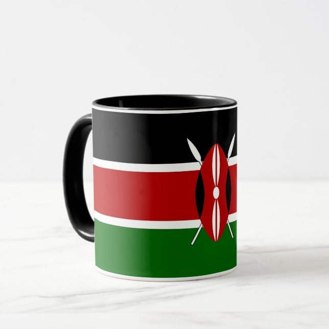Black Combo Mug with flag of Kenya (Front Left)