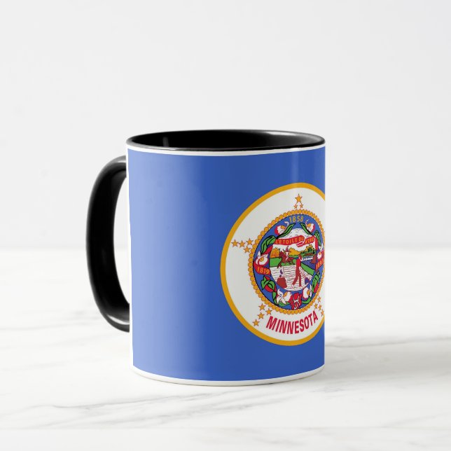 Black Combo Mug with flag of Minnesota, USA (Front Left)