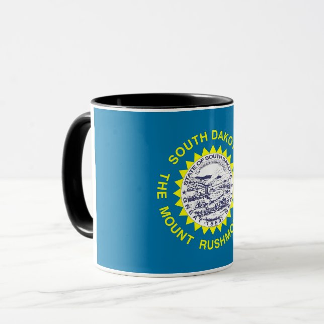 Black Combo Mug with flag of South Dakota, USA (Front Left)