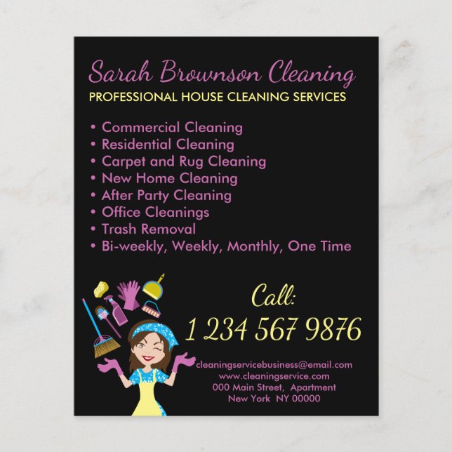 Black Commercial Janitorial Maid House Cleaning Flyer (Front)