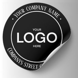 Black Company logo and address Classic Round Sticker
