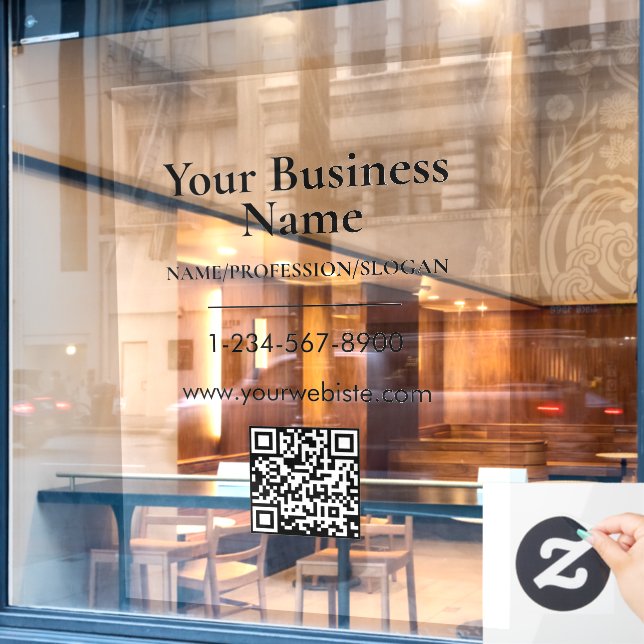 Black Company Name Storefront QR Code Contact Info Window Cling (Cafe Window)