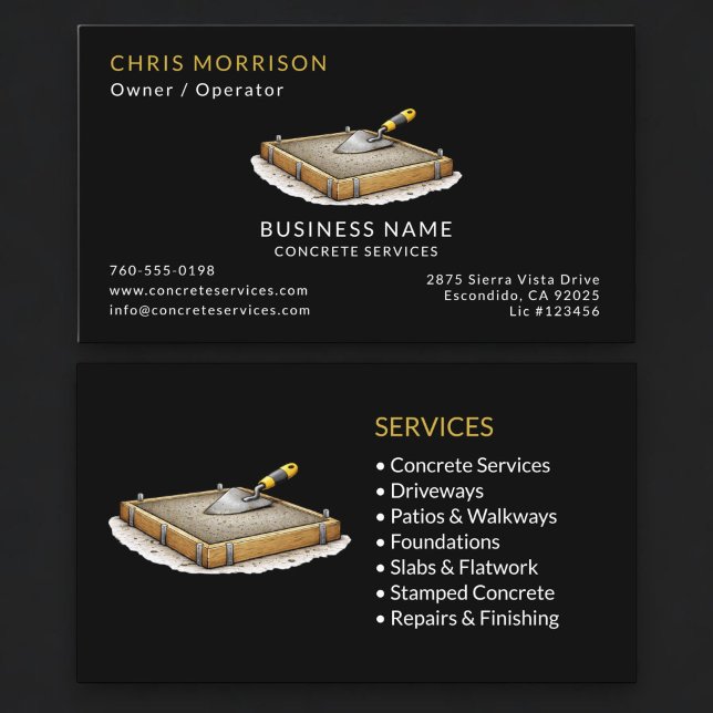 Black Concrete Services Professional Business Card (Creator Uploaded)