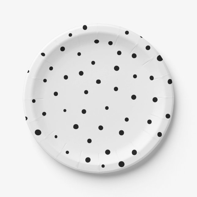 Black Confetti Dots Modern Paper Plates (Front)
