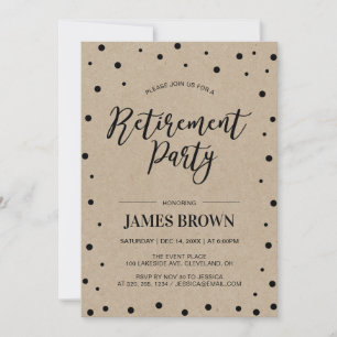 Black Confetti & Kraft   Modern Retirement Party Invitation