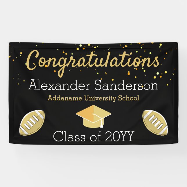 Black Congratulation Football Graduation  Banner (Horizontal)