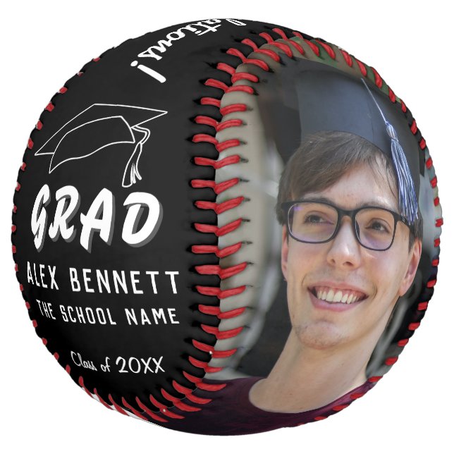 Black Congratulations Grad Graduation Cap 2 Photo  Softball (Angled)