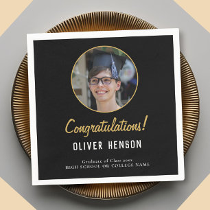 Black Congratulations Graduate Photo Graduation Napkin