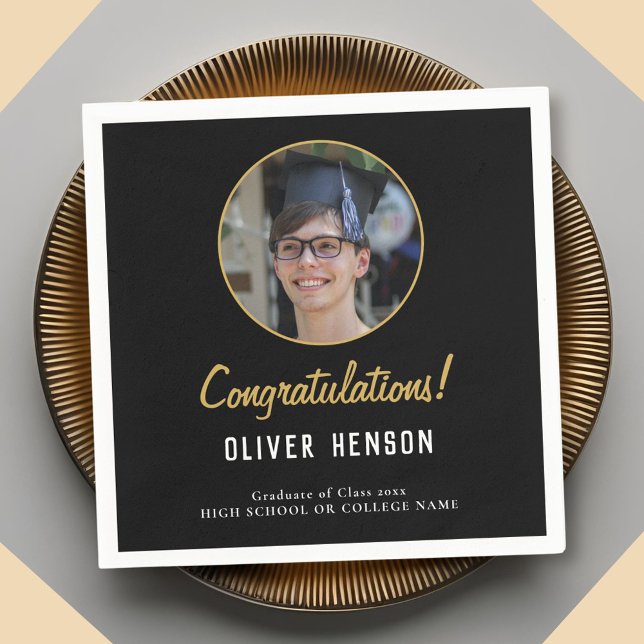 Black Congratulations Graduate Photo Graduation Napkin (Creator Uploaded)