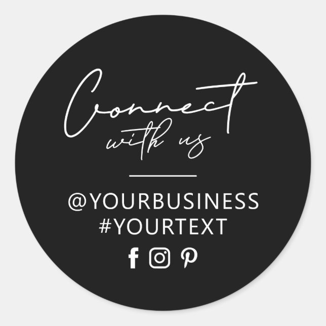 Black Connect with us Instagram Package Sticker (Front)