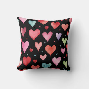 Black Contemporary Nursery Heart Pattern Throw Pillow