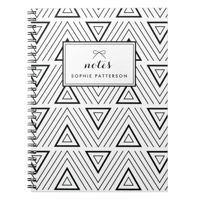 Black Contemporary Triangles Pattern Personalized Notebook (Front)