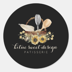 Black Cook Pastry Bag Bakery Chef Spoon Whisk Bake Classic Round Sticker