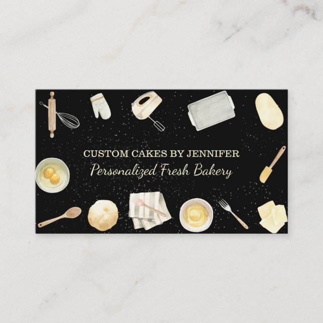 Black Cooking Kitchen Utensils Chef Bakery Business Card (Front)