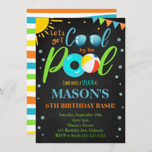 Black Cool Pool Party Birthday Invitation