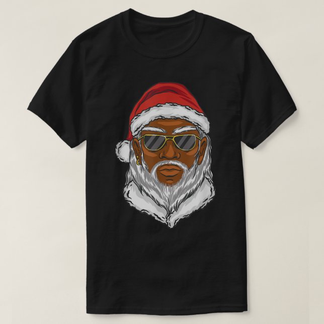 Black Cool Santa Claus Christmas New Year  T-Shirt (Design Front)
