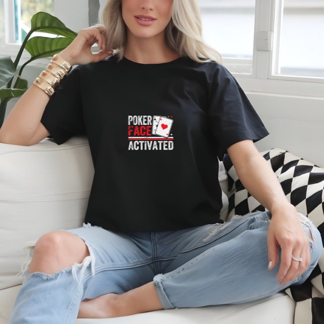 Black Cool Woman Poker Face Print T-Shirt (Black Cool Woman Poker Face Print T-Shirt)