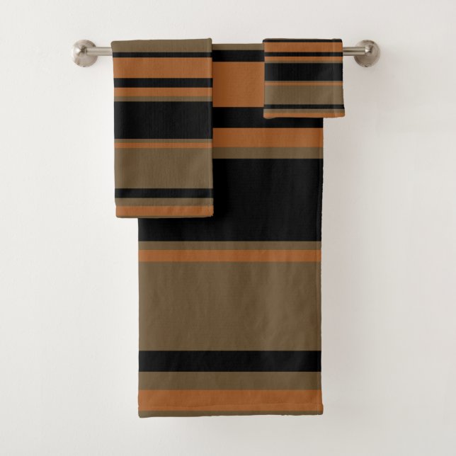 Black Copper and Clay Stripes  Bath Towel Set (Insitu)