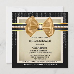 Black copper bow diamond shimmer glitter glow invitation
