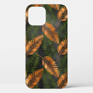Black Copper Brown Palm Tree Leaf Glam Tropical iPhone 12 Case