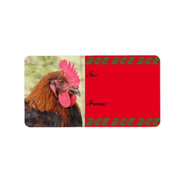 Black Copper Maran Rooster Christmas Gift Tag (Front)