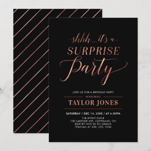 Black & Copper Modern Surprise Birthday Party Invitation