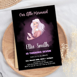  Black Copper Tail Mermaid Birthday Invitations