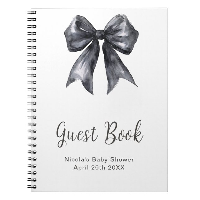 Black Coquette Bow Baby Shower Guest Book (Front)