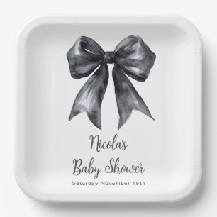 Black Coquette Bow Baby Shower Paper Plate